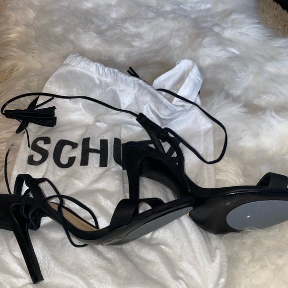 SCHUTZ MARZULA TASSEL-TIE LEATHER SANDALS BLACK HIGH HEEL STRAPPY OPEN T… - Picture 2 of 2